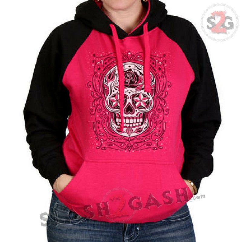 Hot Leathers Sugar Skull Raglan Sweat Shirt Ladies Pull Over Hoodie S2G Hoodies & Sweatshirts - Tophatter Daily Deals