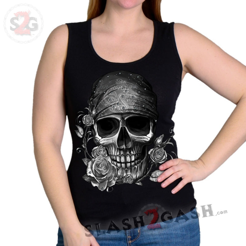 Hot Leathers Bandana Skull Ladies Tank Top with Rhinestones Ladies Tank Top - Tophatter Daily Deals