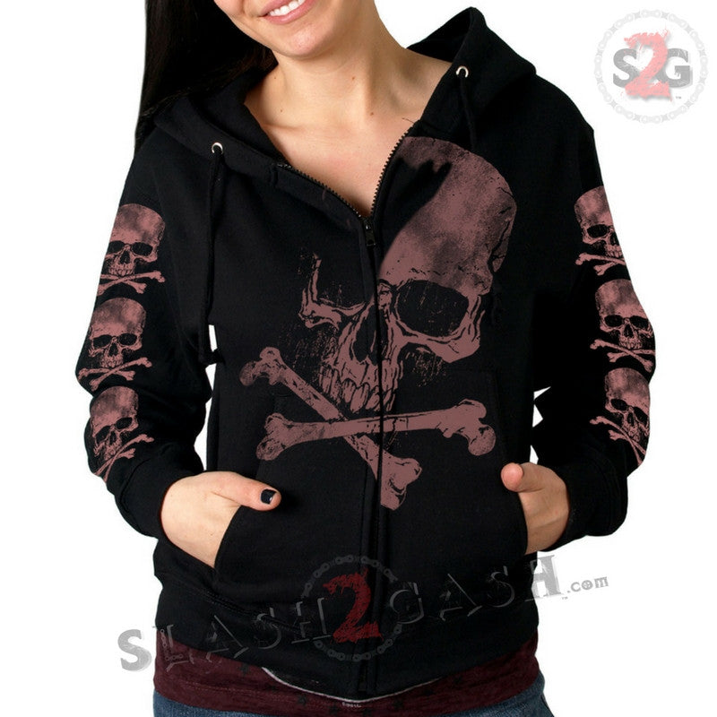 Hot Leathers Skull and Crossbones Jumbo Print Ladies Hooded Sweatshirt Hoodies & Sweatshirts - Tophatter Daily Deals