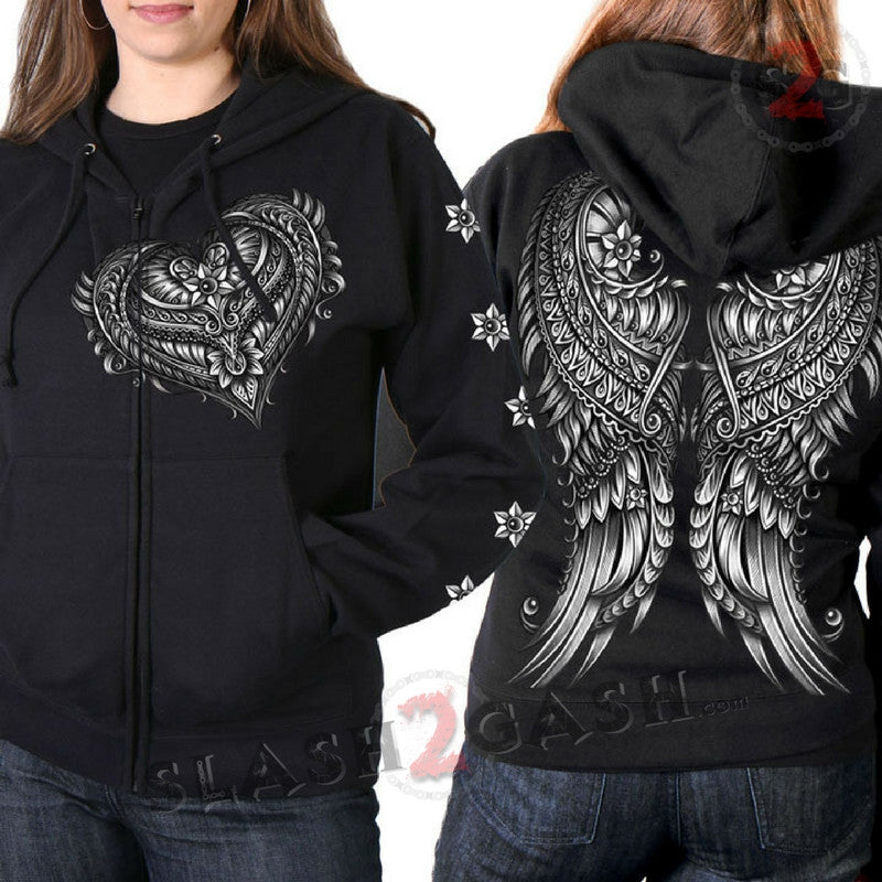 Hot Leathers Ornate Angel Wings Zip-Up Hooded Sweat Shirt Hoodies & Sweatshirts - Tophatter Daily Deals