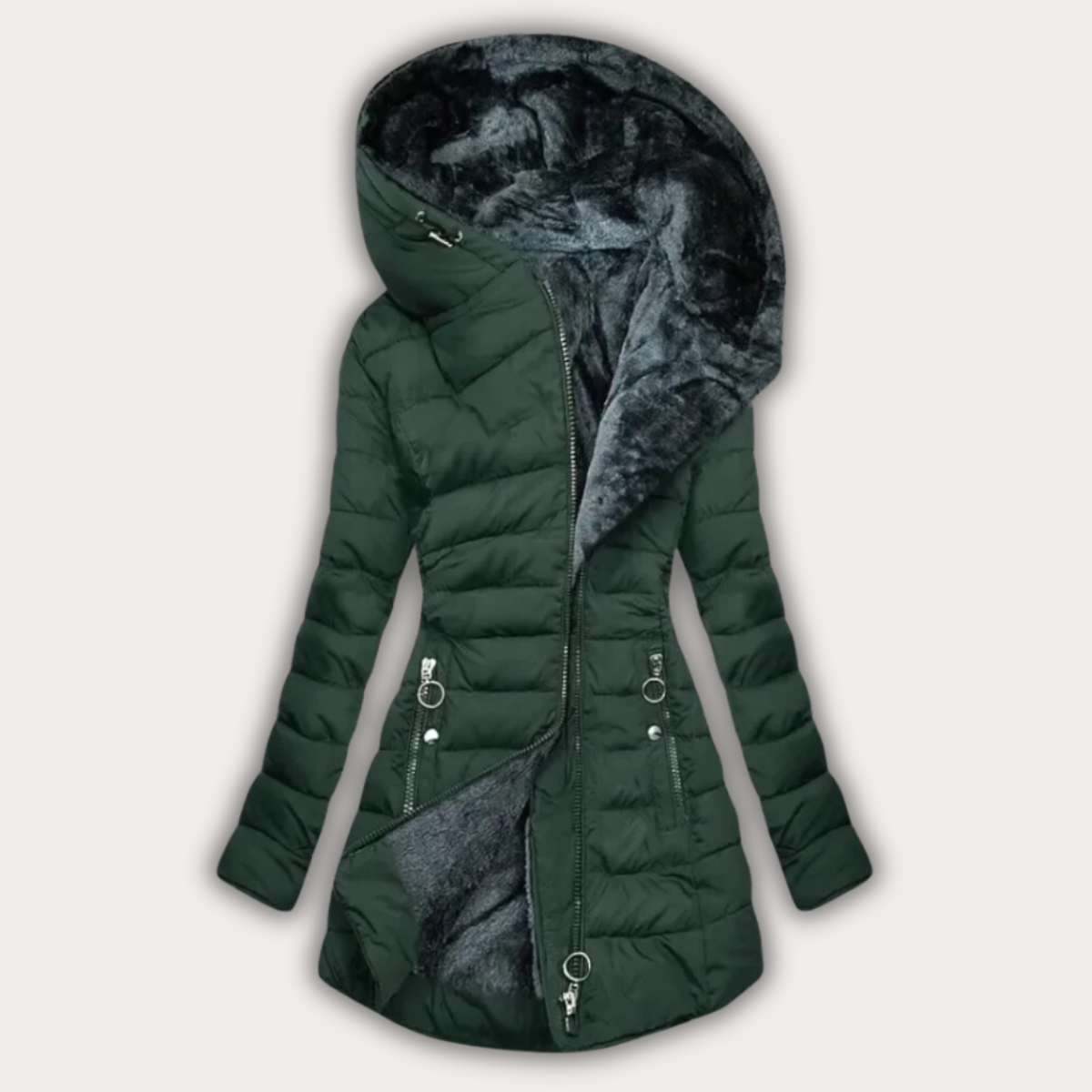 Warm Women's Down Parka - Tapered Quilted Faux Fur, Winter Dark green - Tophatter Daily Deals