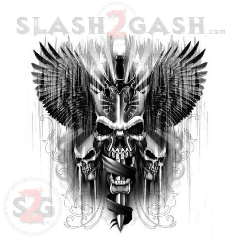 Hot Leathers Dagger Tri Skull Double Sided Biker T-Shirt LIMITED EDITION Mens Short Sleeve - Tophatter Daily Deals