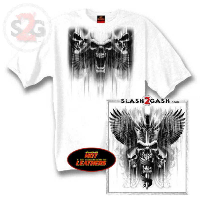 Hot Leathers Dagger Tri Skull Double Sided Biker T-Shirt LIMITED EDITION Mens Short Sleeve - Tophatter Daily Deals