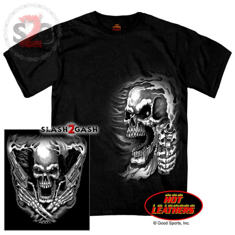 Hot Leathers Assassin Double Sided T-Shirt Skull & Smoking Pistols Mens Short Sleeve - Tophatter Daily Deals