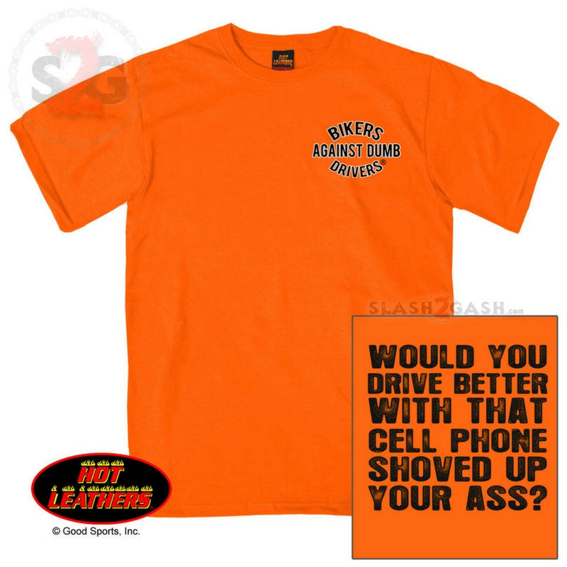 Hot Leathers Bikers Against Dumb Drivers Cell Phone Safety T-Shirt Mens Short Sleeve - Tophatter Daily Deals