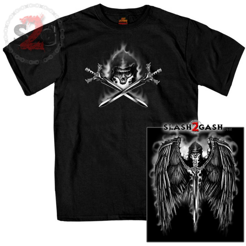 Hot Leathers Reaper Wings T-Shirt Skull & Swords Double Sided LIMITED Mens Short Sleeve - Tophatter Daily Deals