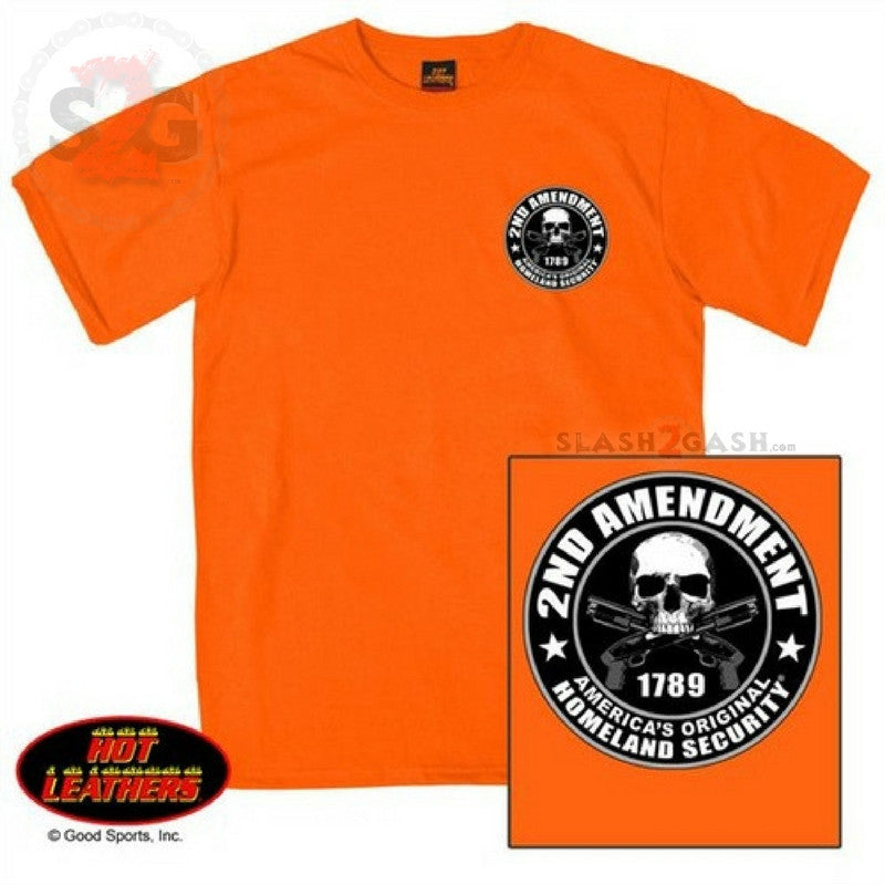 Hot Leathers 2nd Amendment Biker Safety T-Shirt - Orange Hi-Vis Mens Short Sleeve - Tophatter Daily Deals