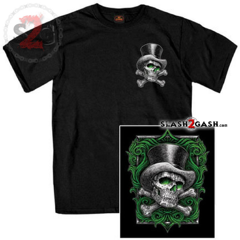 Hot Leathers Top Hat Cross Bones Short Sleeve Skull T-Shirt Double Sided Mens Short Sleeve - Tophatter Daily Deals