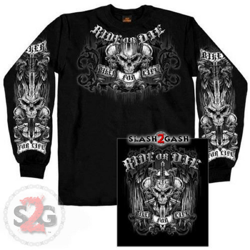 Hot Leathers Ride Or Die Skull Long Sleeve Double Sided T-Shirt LIMITED Mens Long Sleeve - Tophatter Daily Deals