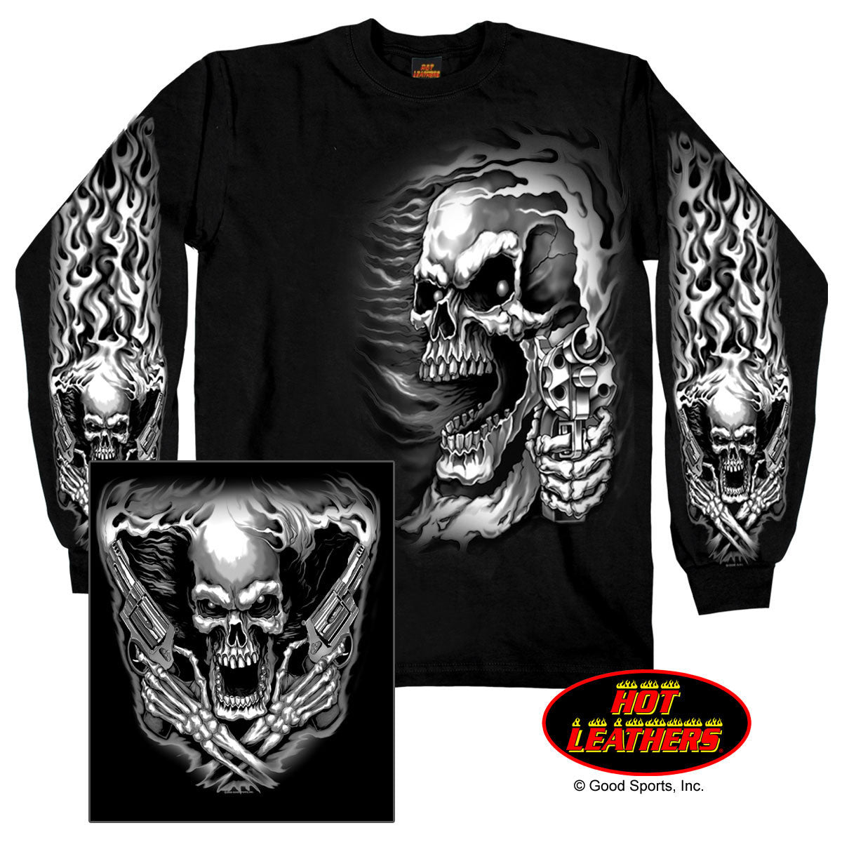 Hot Leathers Assassin Double Sided Long Sleeve TShirt Skull & Guns Mens Long Sleeve - Tophatter Daily Deals