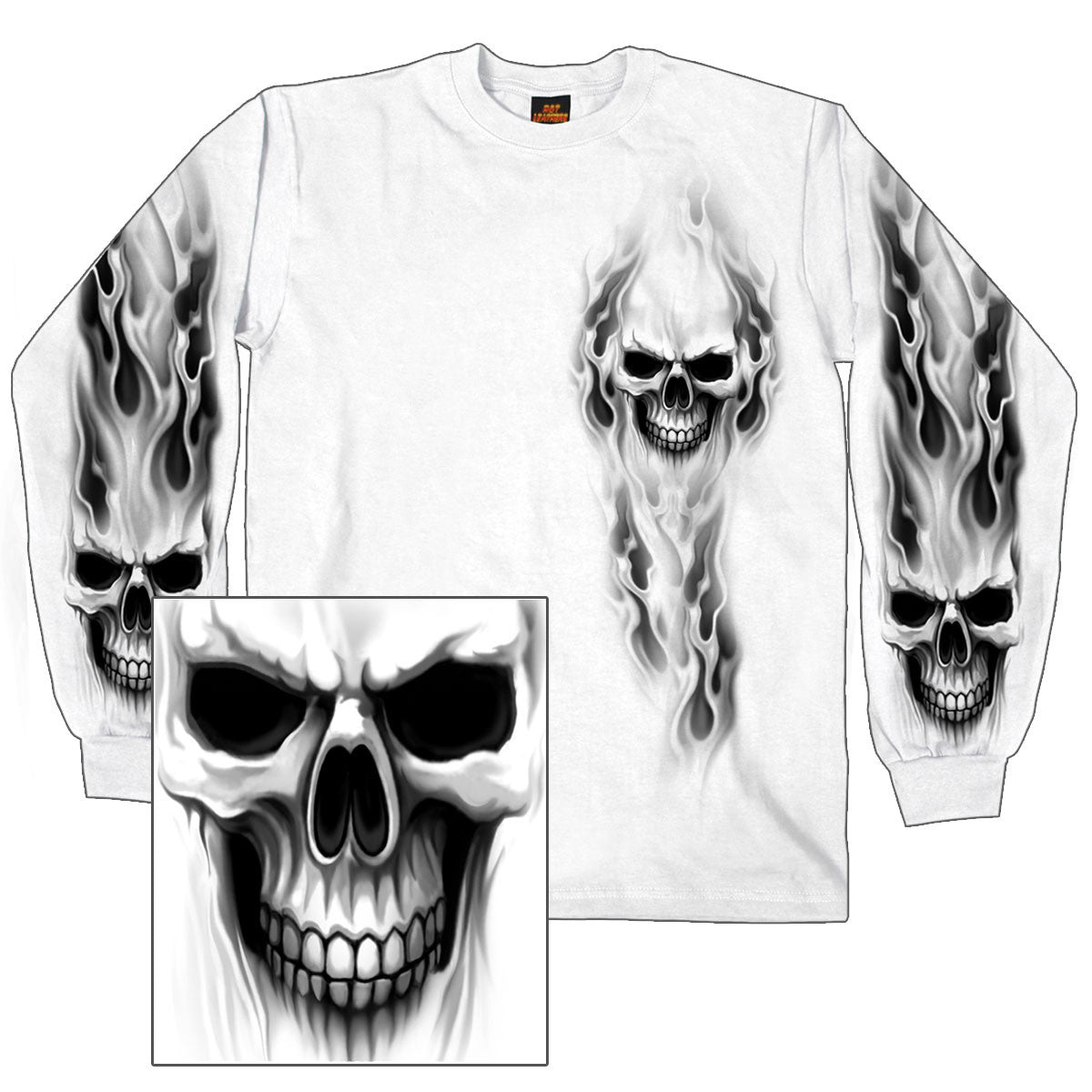 Hot Leathers Ghost Skull White Long Sleeve Shirt Bob's Favorite Logo Mens Long Sleeve - Tophatter Daily Deals