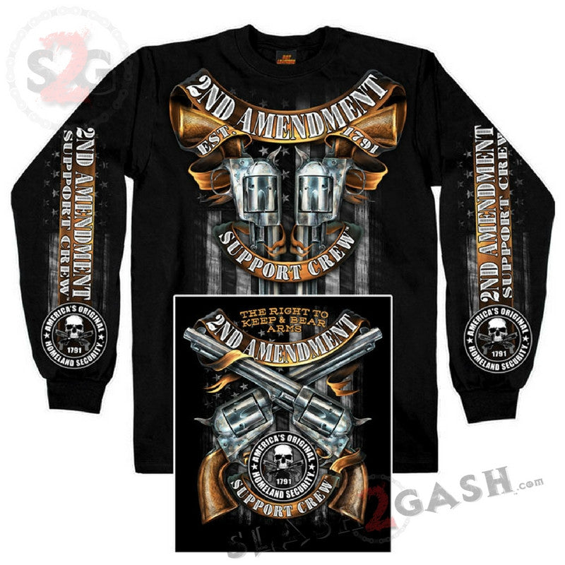 Hot Leathers Crossed Pistols Long Sleeve Shirt 2nd Amend. Support Crew Mens Long Sleeve - Tophatter Daily Deals