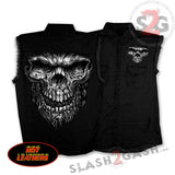 Hot Leathers Shredder Skull Black Sleeveless Denim Biker Shirt Sleeveless Denim - Tophatter Daily Deals