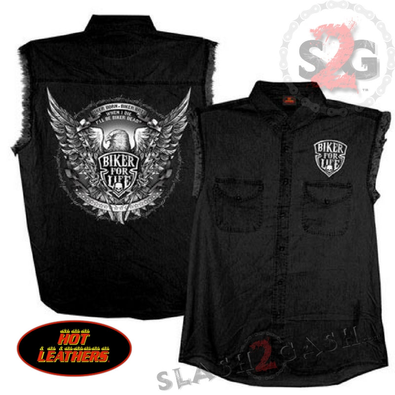 Hot Leathers Bold Eagle Sleeveless Denim Button Up Biker Shirt LIMITED Sleeveless Denim - Tophatter Daily Deals