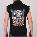 Hot Leathers New Down Flag Sleeveless Denim Button Up Biker Shirt Sleeveless Denim - Tophatter Daily Deals