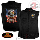 Hot Leathers New Down Flag Sleeveless Denim Button Up Biker Shirt Sleeveless Denim - Tophatter Daily Deals