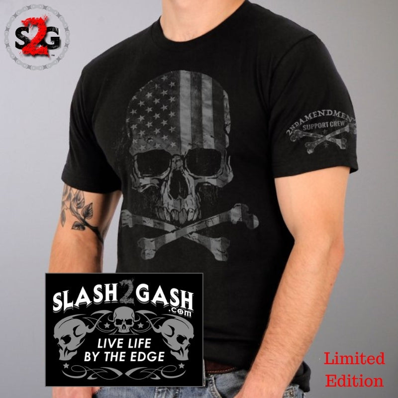 Faded Flag Skull T-Shirt 2nd Amendment Support Crew Sleeve Print Mens Short Sleeve - Tophatter Daily Deals
