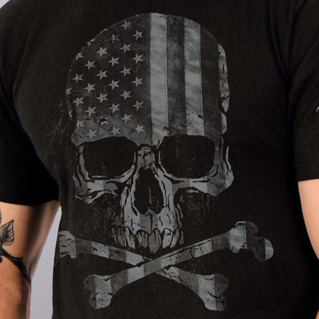 Faded Flag Skull T-Shirt 2nd Amendment Support Crew Sleeve Print Mens Short Sleeve - Tophatter Daily Deals