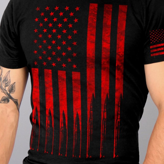 American Flag Bullets T-Shirt Red Sleeve Print Custom slash2gash Mens Short Sleeve - Tophatter Daily Deals
