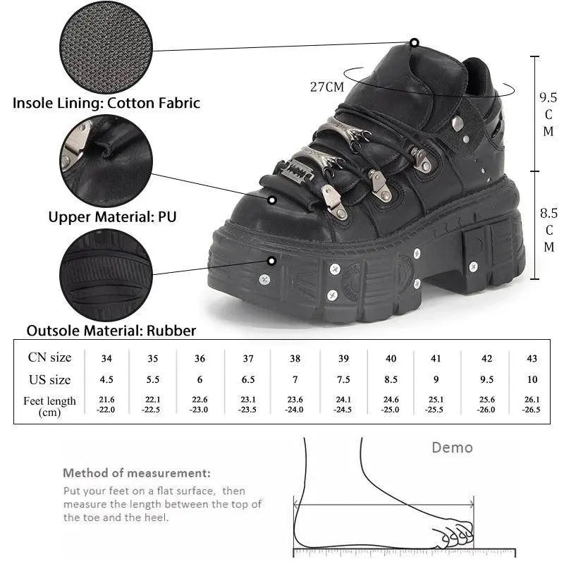 GMQM Fashion Women's Flat Platform Ankle Boots Black Punk Style Round Toe Thick Sole Rock Boots Metal Decor Y2k Halloween Shoes - Tophatter Daily Deals