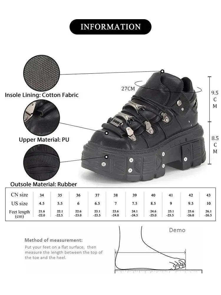 GMQM Fashion Women's Flat Platform Ankle Boots Black Punk Style Round Toe Thick Sole Rock Boots Metal Decor Y2k Halloween Shoes - Tophatter Daily Deals