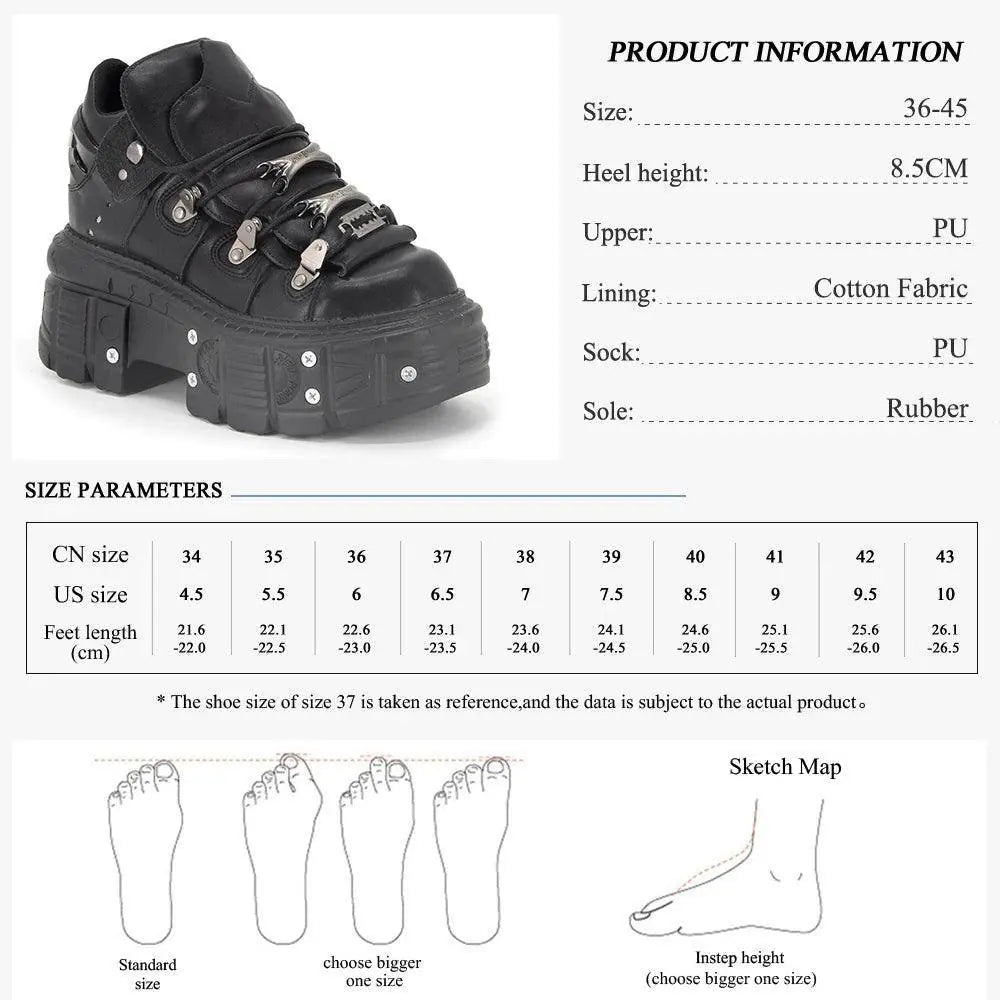 GMQM Fashion Women's Flat Platform Ankle Boots Black Punk Style Round Toe Thick Sole Rock Boots Metal Decor Y2k Halloween Shoes Black - Tophatter Daily Deals