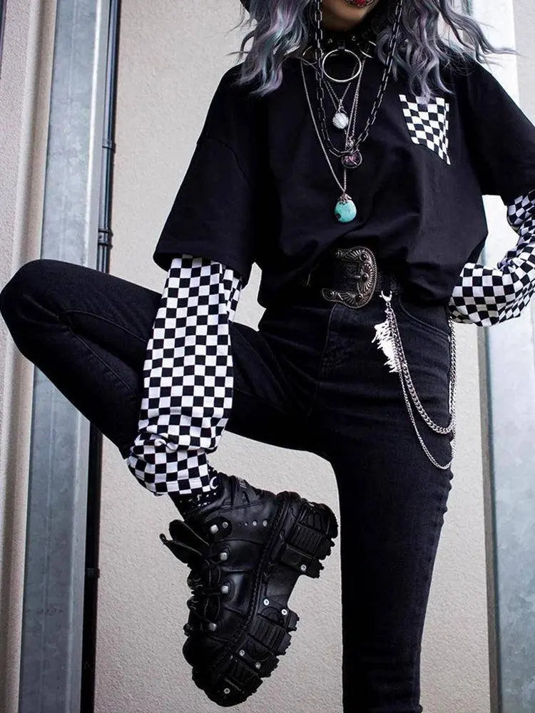 GMQM Fashion Women's Flat Platform Ankle Boots Black Punk Style Round Toe Thick Sole Rock Boots Metal Decor Y2k Halloween Shoes - Tophatter Daily Deals