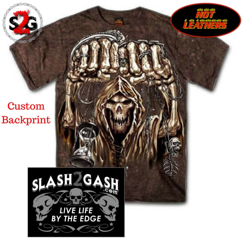 Hot Leathers Sand Washed Skull Fists JUMBO Print T-Shirt Slash2Gash Mens Short Sleeve - Tophatter Daily Deals