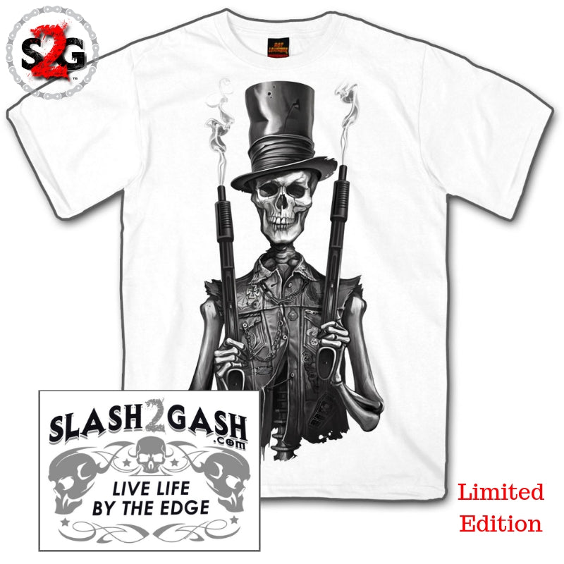 Hot Leathers Stovepipe Shotguns JUMBO Print Skeleton Biker T-Shirt S2G Mens Short Sleeve - Tophatter Daily Deals