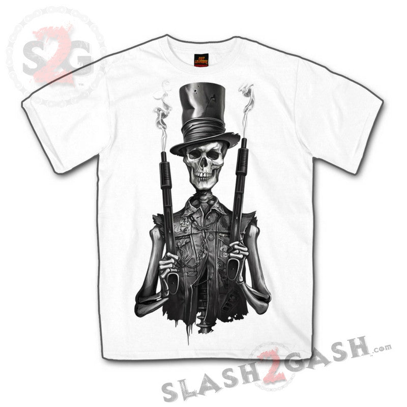 Hot Leathers Stovepipe Shotguns JUMBO Print Skeleton Biker T-Shirt S2G Mens Short Sleeve - Tophatter Daily Deals
