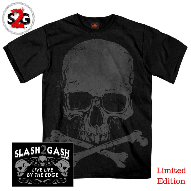Hot Leathers Skull and Crossbones JUMBO Print T-Shirt Slash2Gash Mens Short Sleeve - Tophatter Daily Deals
