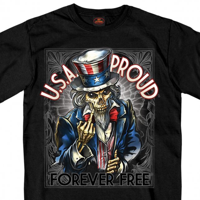 Uncle Sam Poster Finger Short Sleeve Skelton T-Shirt USA Proud Mens Short Sleeve - Tophatter Daily Deals