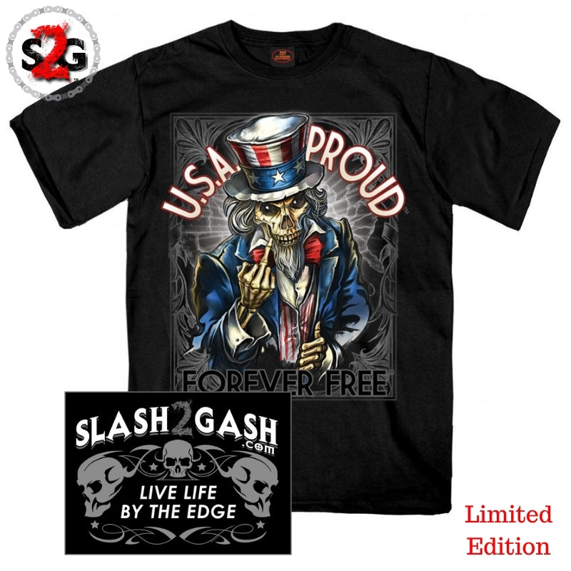 Uncle Sam Poster Finger Short Sleeve Skelton T-Shirt USA Proud Mens Short Sleeve - Tophatter Daily Deals