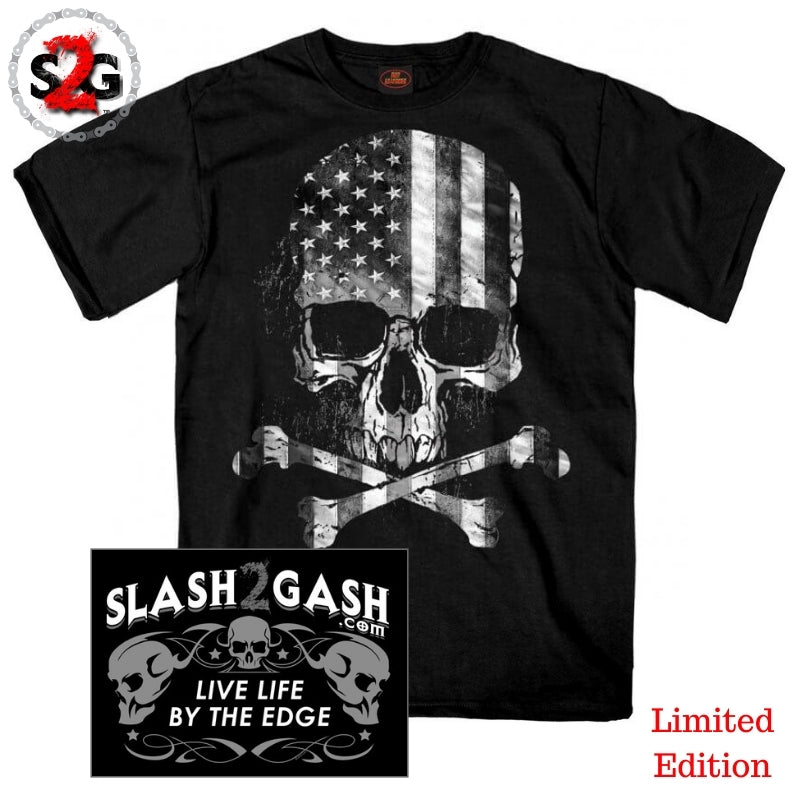 Flag Skull T-Shirt Crossbones Mens Short Sleeve slash2gash S2G Mens Short Sleeve - Tophatter Daily Deals