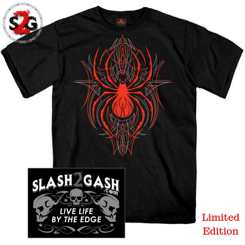 Hot Leathers Pinstripe Spider Short Sleeve T-Shirt Slash2Gash Mens Short Sleeve - Tophatter Daily Deals