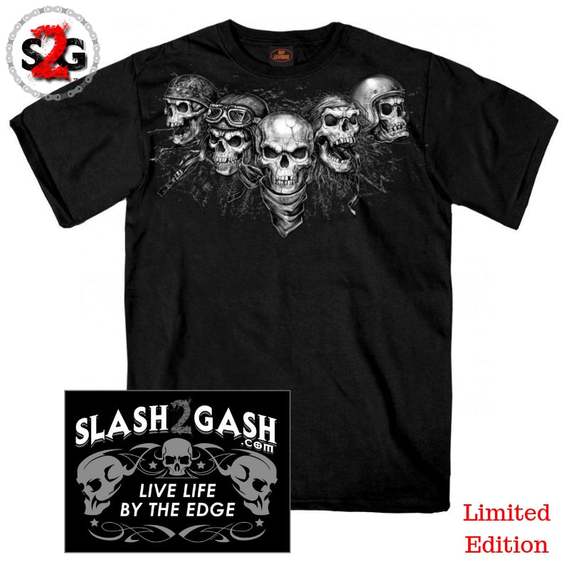 Hot Leathers Five Skull Men's Biker T-Shirt Custom slash2gash Mens Short Sleeve - Tophatter Daily Deals