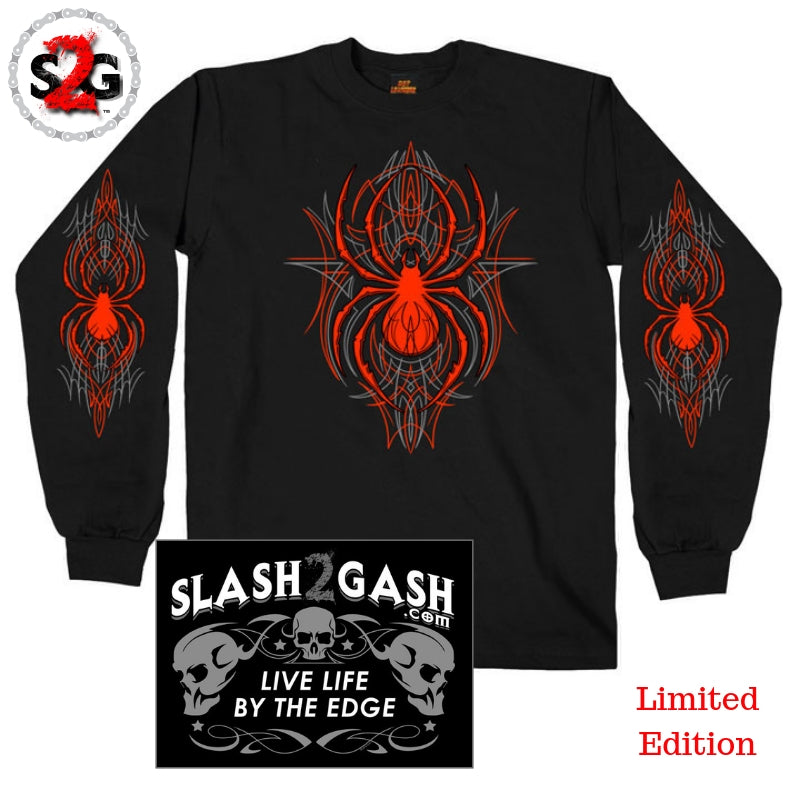 Hot Leathers Pinstripe Spider Long Sleeve Double Sided TShirt Custom S2G Mens Long Sleeve - Tophatter Daily Deals
