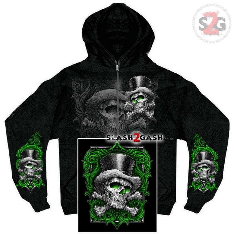 Hot Leathers Sweat Shirt Top Hat X Bones Zip Up Skull Crossbones Hoodie Hoodies & Sweatshirts - Tophatter Daily Deals