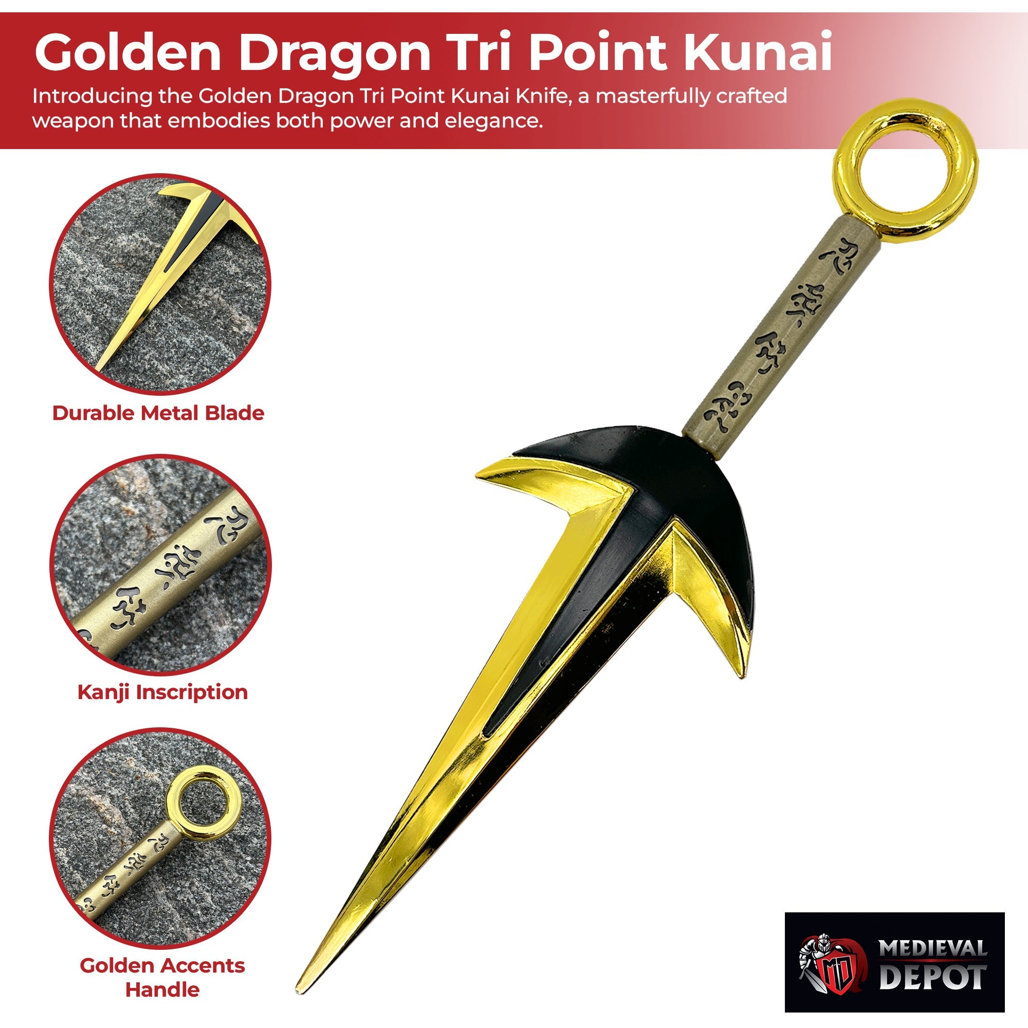 Golden Dragon Tri Point Kunai Knife Throwing Knife - Tophatter Daily Deals