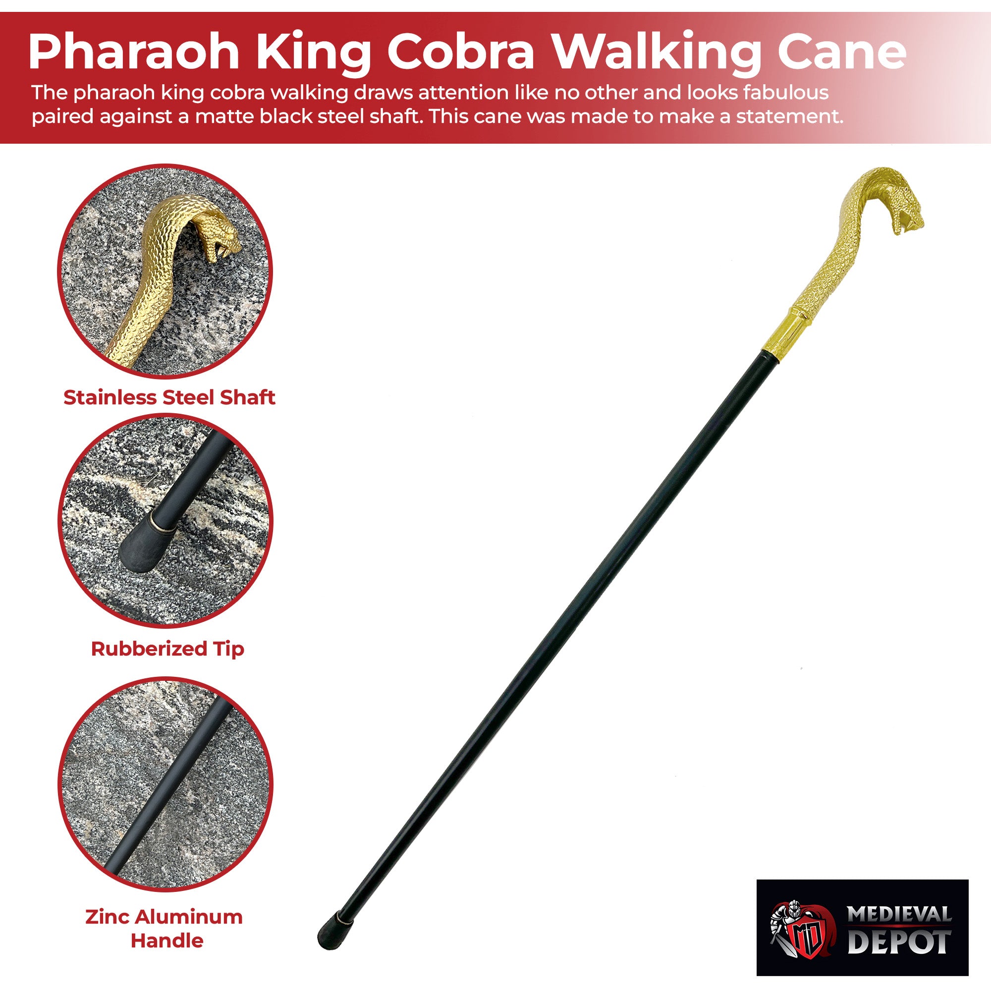 Golden Pharaoh King Cobra Walking Cane swords - Tophatter Daily Deals