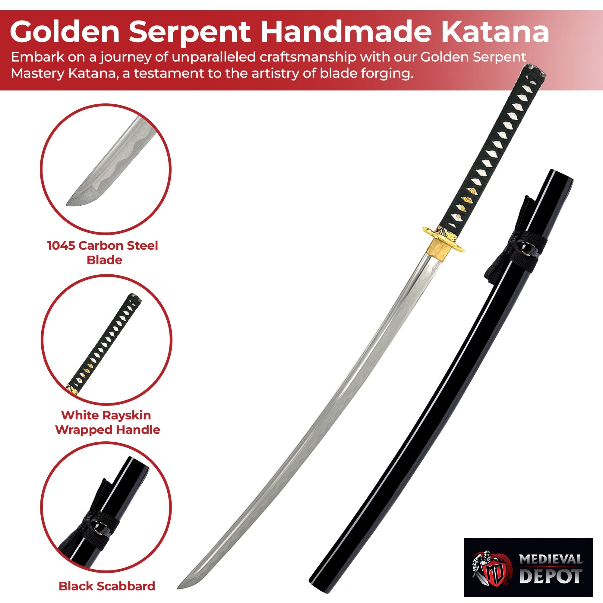 Golden Serpent Handmade Katana Swords - Tophatter Daily Deals