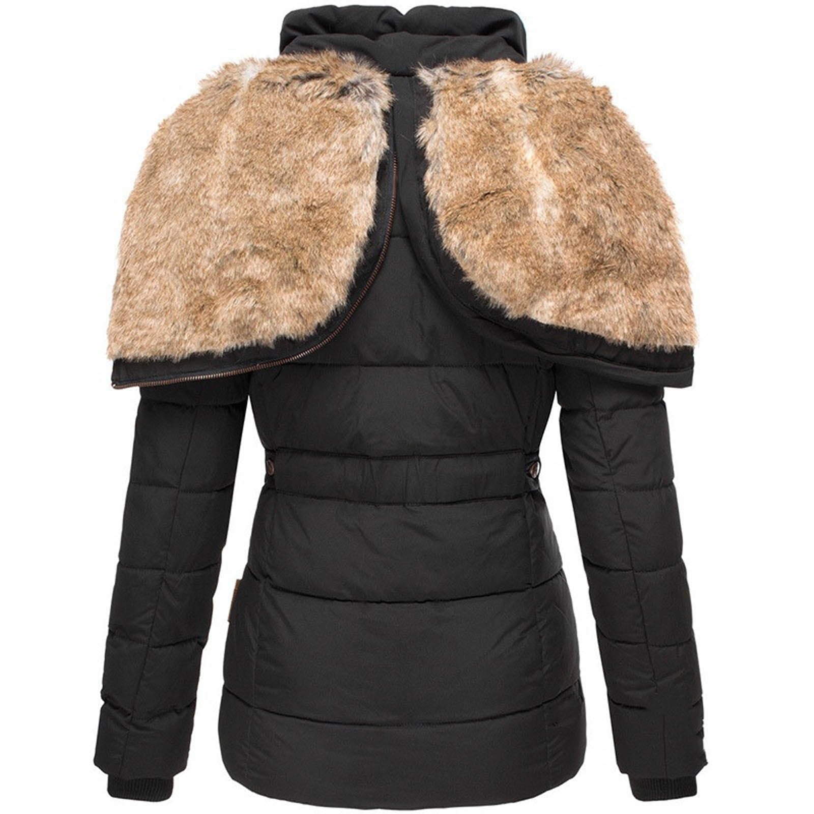 Warm Women’s Winter Coat - Quilted Midlength, Faux Fur Hood - Tophatter Daily Deals