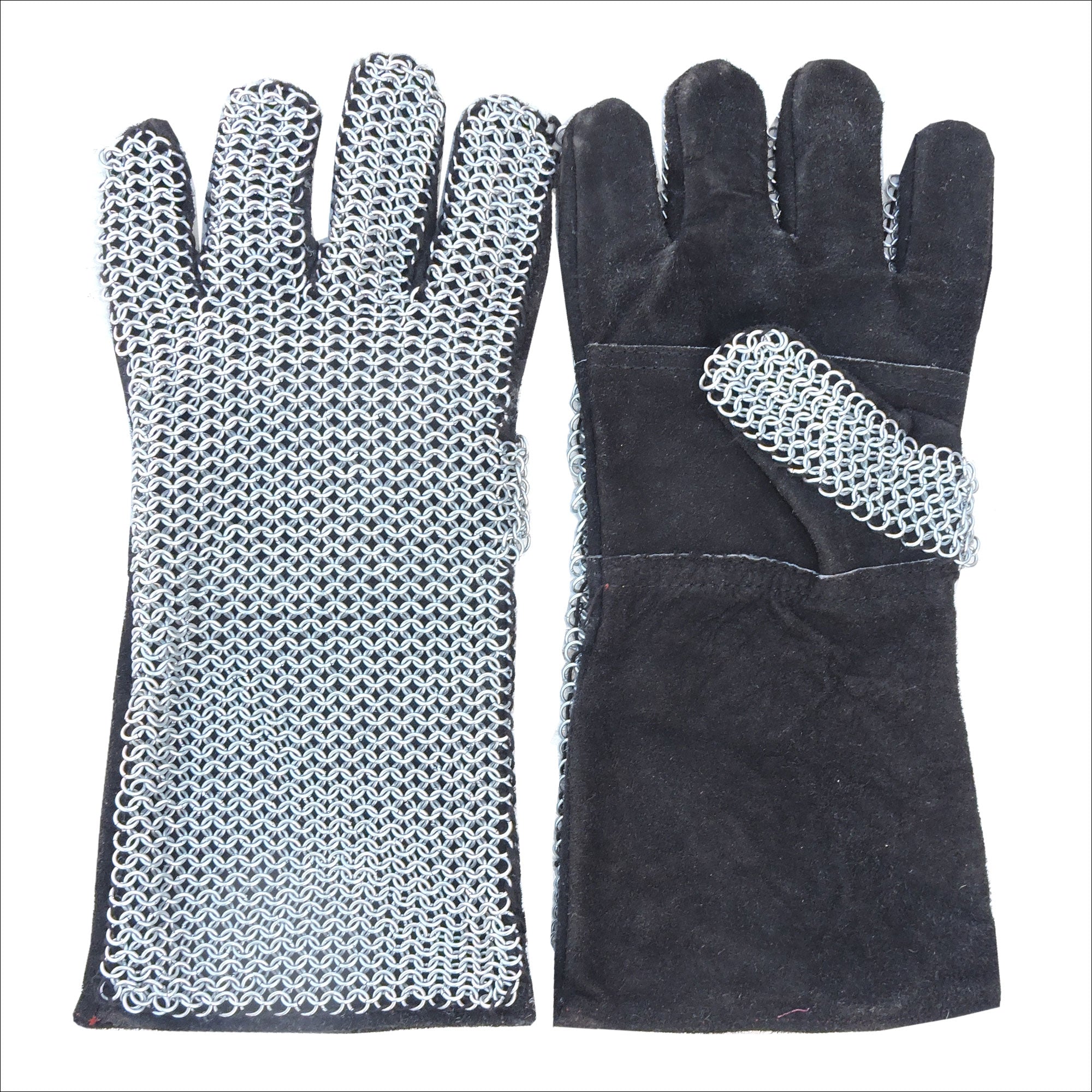 Medieval Suede Leather Gloves With Steel Chainmail Gauntlets - Tophatter's Guns'N'Weapons Store Collectible Weapons - Tophatter Daily Deals
