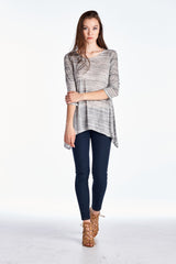 Women's 3/4 Three Quarter Sleeve Grey & White Stripe Shark Tail Top Tops - Tophatter Daily Deals