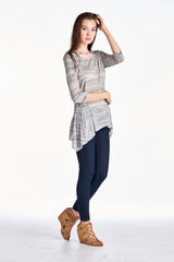 Women's 3/4 Three Quarter Sleeve Grey & White Stripe Shark Tail Top Tops - Tophatter Daily Deals