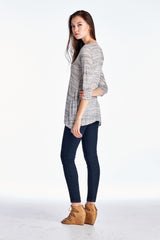 Women's 3/4 Three Quarter Sleeve Grey & White Stripe Shark Tail Top Tops - Tophatter Daily Deals
