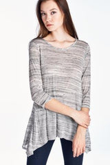 Women's 3/4 Three Quarter Sleeve Grey & White Stripe Shark Tail Top Grey 4 Tops - Tophatter Daily Deals