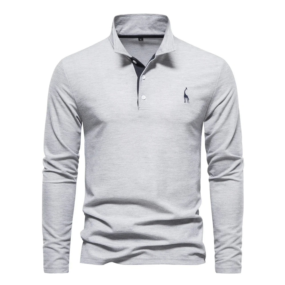 Soft Classic Mens Long Sleeve Polo - Collared Cotton Casual Gray - Tophatter Daily Deals