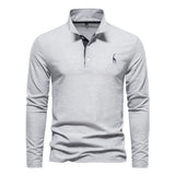 Soft Classic Mens Long Sleeve Polo - Collared Cotton Casual Gray - Tophatter Daily Deals