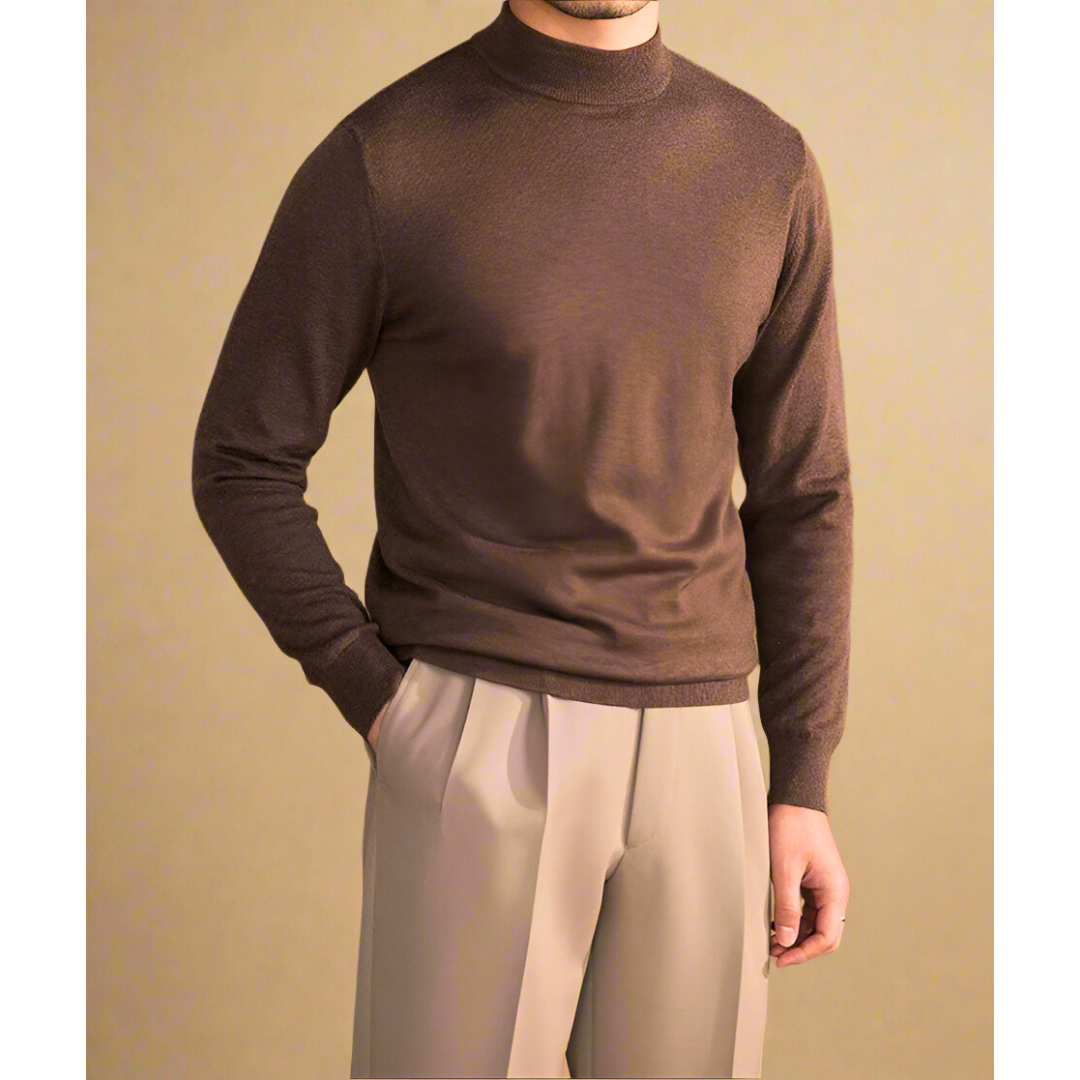 Soft Classic Men's Turtleneck Sweater - Fitted, Wool, Work Brown - Tophatter Daily Deals